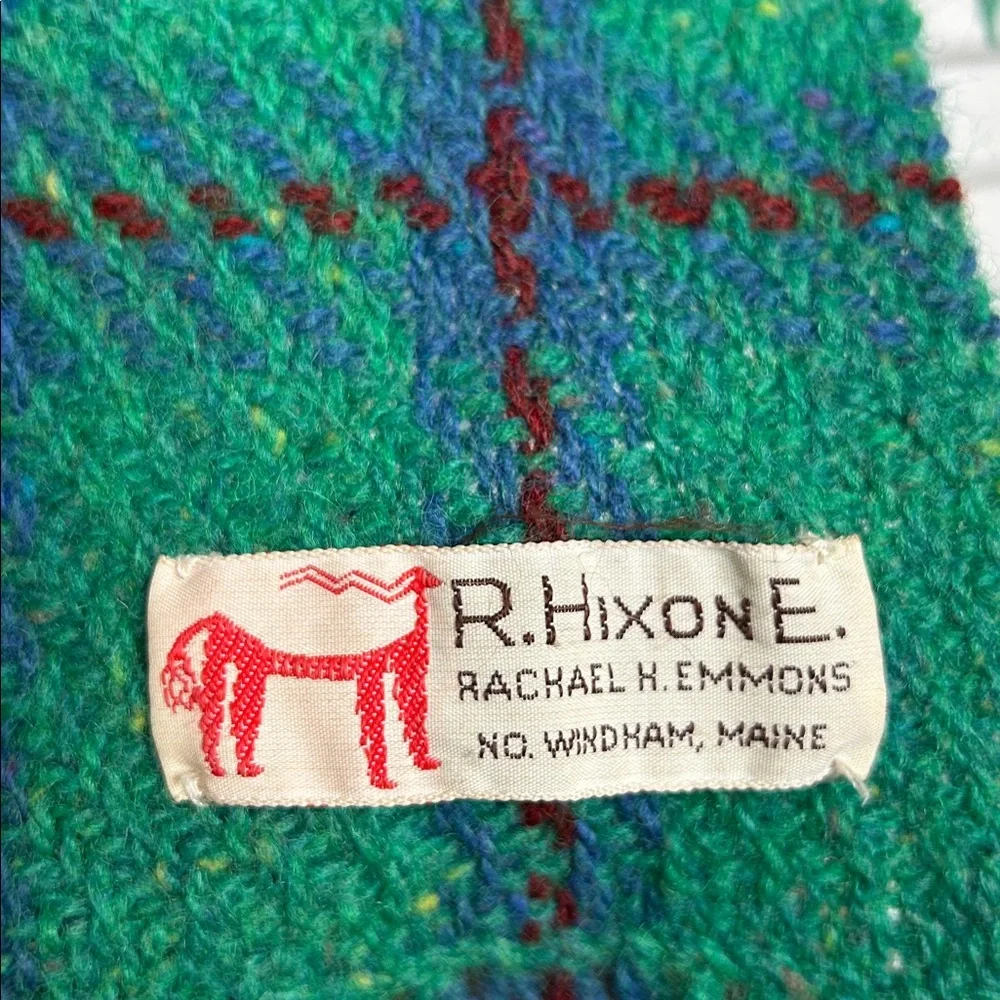 Green blue burgundy Plaid Wool blend plaid tartan vintage fringe scarf